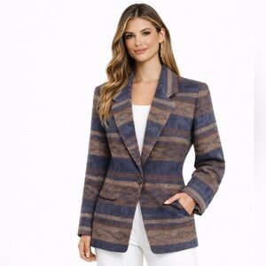 Vintage REAL CLOTHES Striped Wool-Blend Blazer Made in Bulgaria